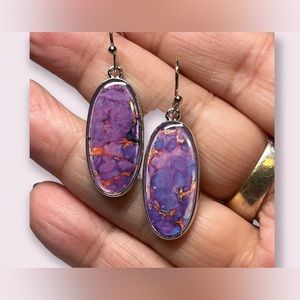 Purple turquoise look silver earrings